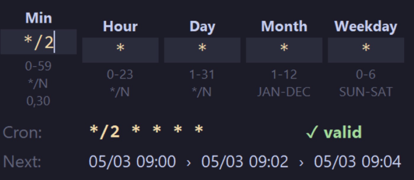 Ví dụ cron 8:30 hàng ngày