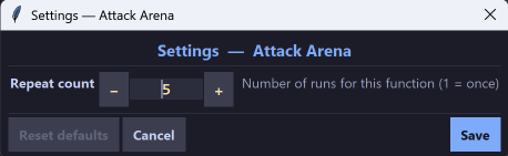 Attack Arena settings
