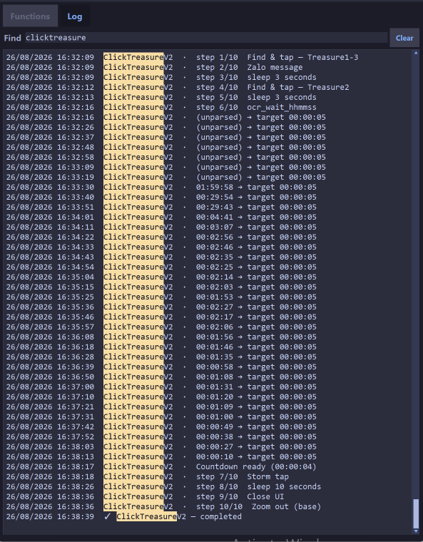 Find box on the Log tab