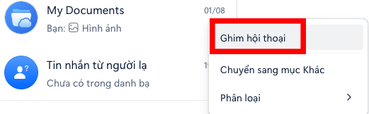 Pin Zalo chat