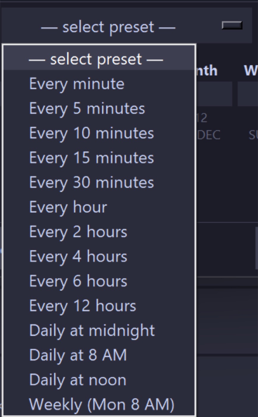 Schedule preset list