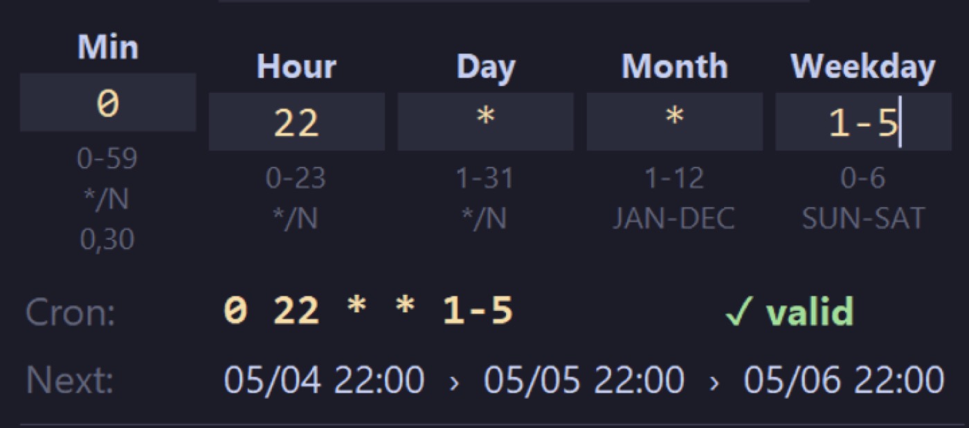 Cron Monday–Friday