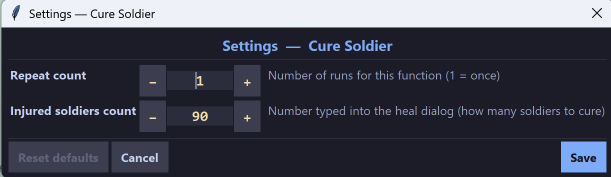 Cure Soldier settings